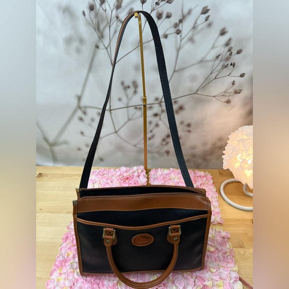 Dooney & Bourke Black Peppled Tan Leather Satchel Hand Bag - Picture 11 of 13